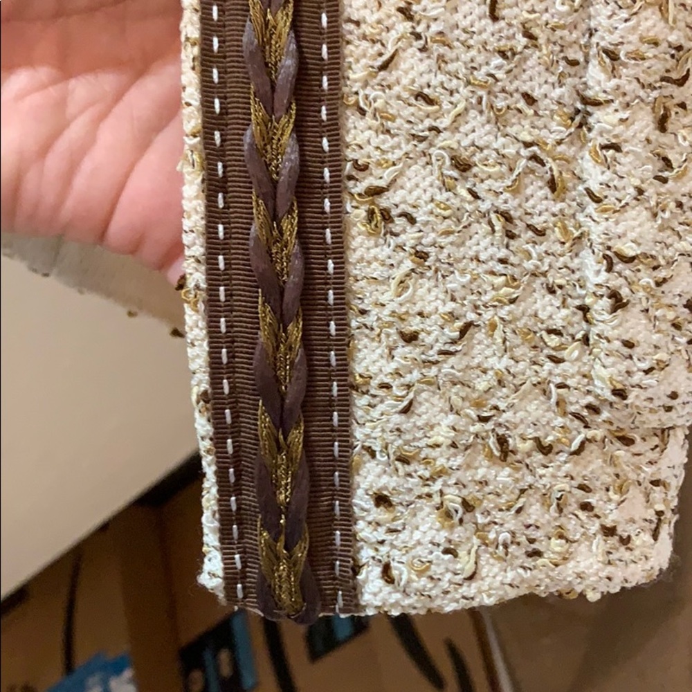 St. John Collection Cream Tweed Knit Jacket with Brown Trim - Picture 7 of 8